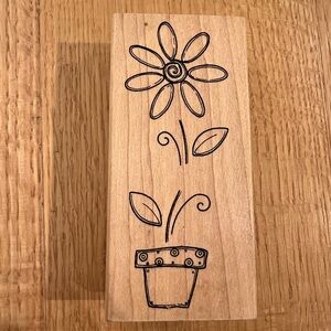 Great Impressions Stamp, Flower in Pot # G191 Wood Mounted, 
approx 4 1/2 x2”